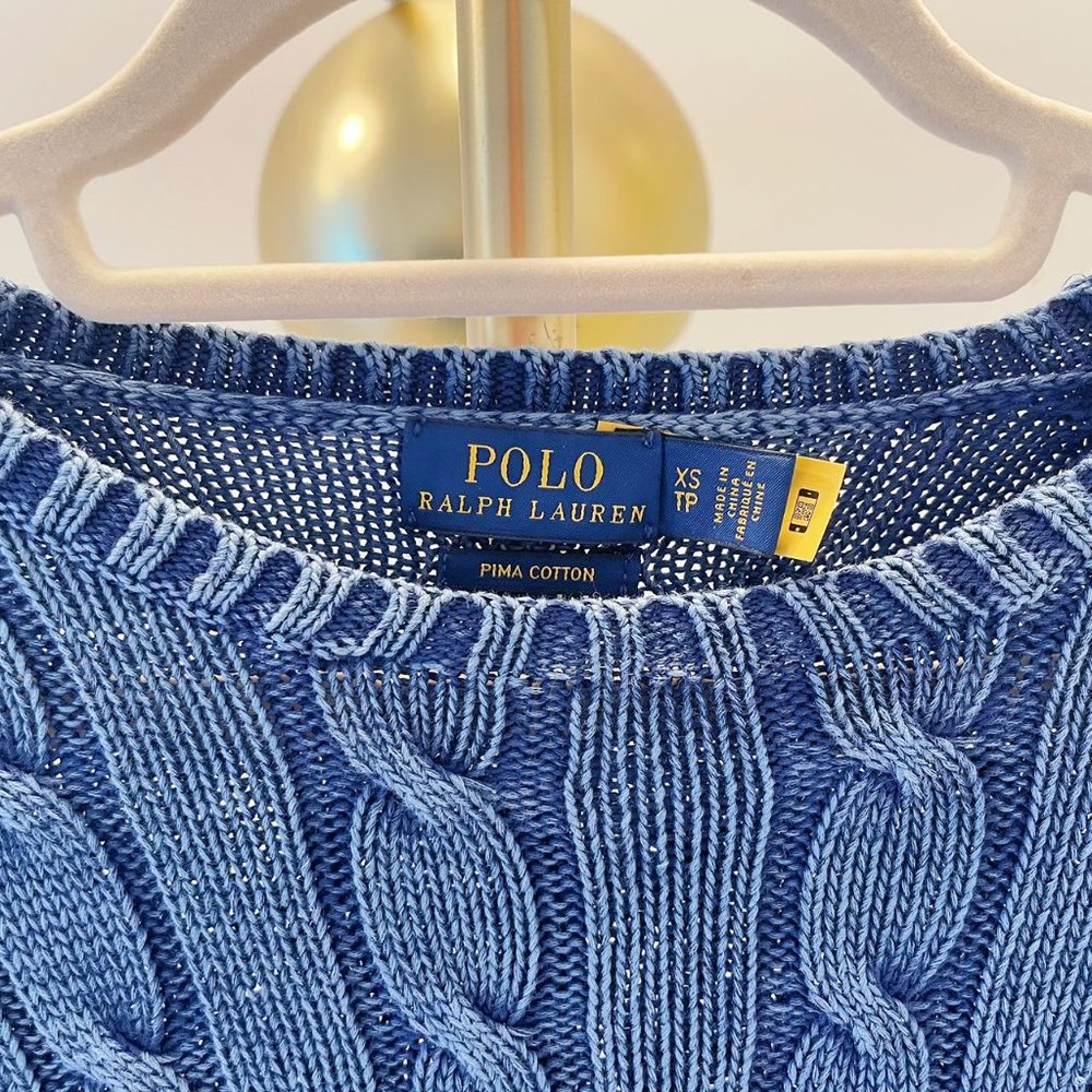 POLO RALPH LAUREN Julianna embroidered cable-knit cotton sweater Navy XS